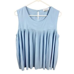 Calvin Klein Light Blue Sleeveless Pleated Blouse Professional Size Large